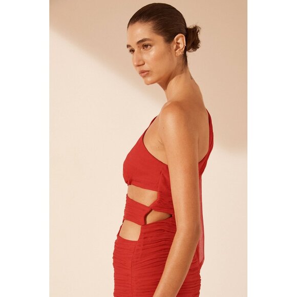 NWT Shona Joy Margot One Shoulder Cut Out Mini Dress in Sailor Red 4 - Picture 5 of 8